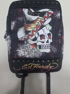 Ed Hardy Black Skull Graphic Men's Backpack - 'Mi Vida Loca'